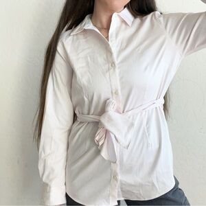 UnTUCKit Pink Pinstripe Clara Button Down Top